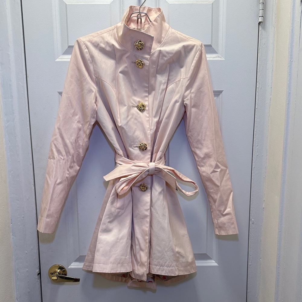 Betsey Johnson Light Pink Trench Coat with Gold Buttons